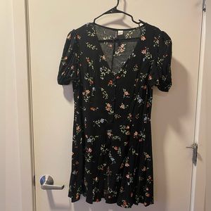 Floral Puff Sleeve Button Down Dress